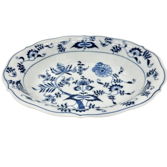 Blue Danube Oval Serving Bowl Floral Pattern Porcelain Scalloped Edge White Blue - Picture 1 of 7